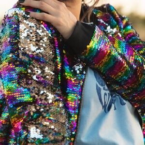 LuLaRoe | EUC - Rainbow Sequin Flip Bomber Jacket - Size XS